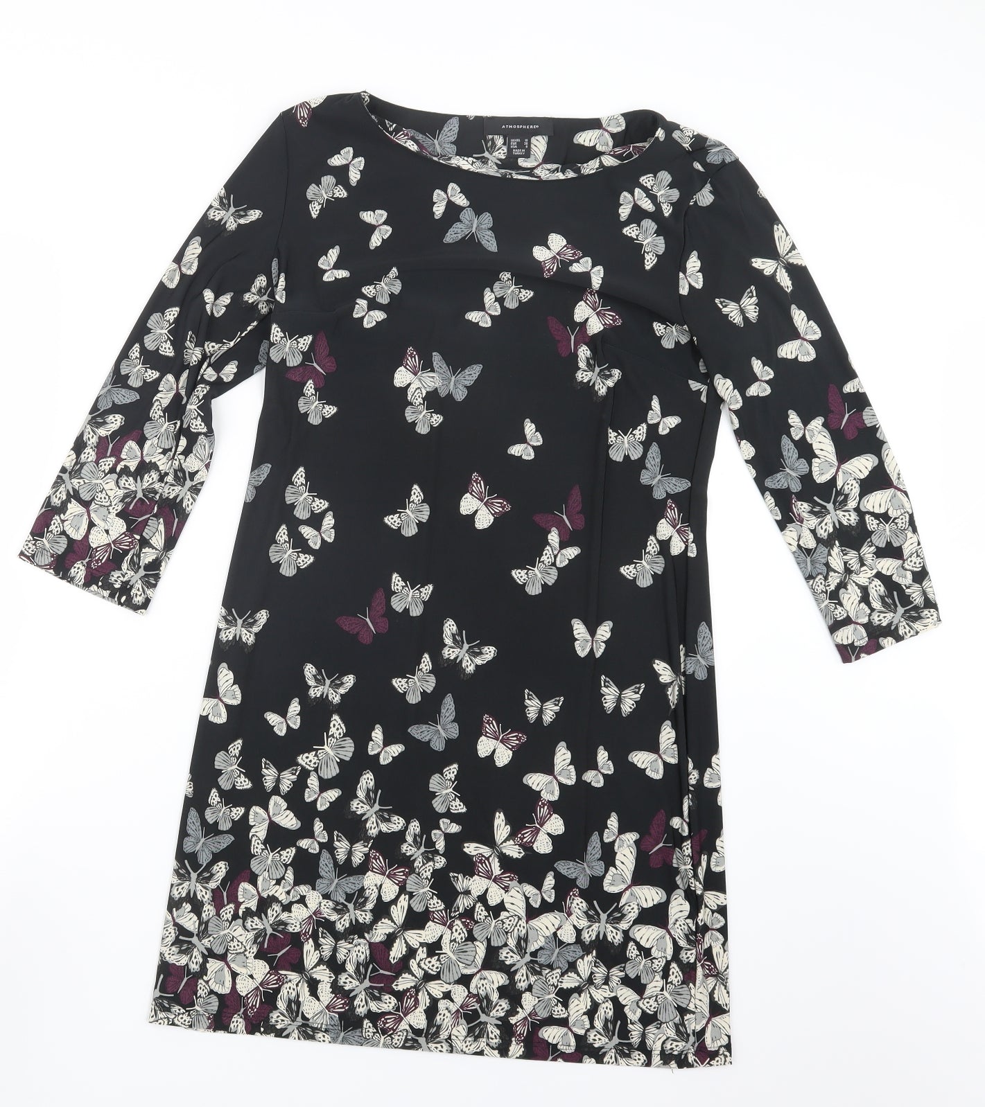 Atmosphere Womens Black Geometric  Basic T-Shirt Size 10  - Long