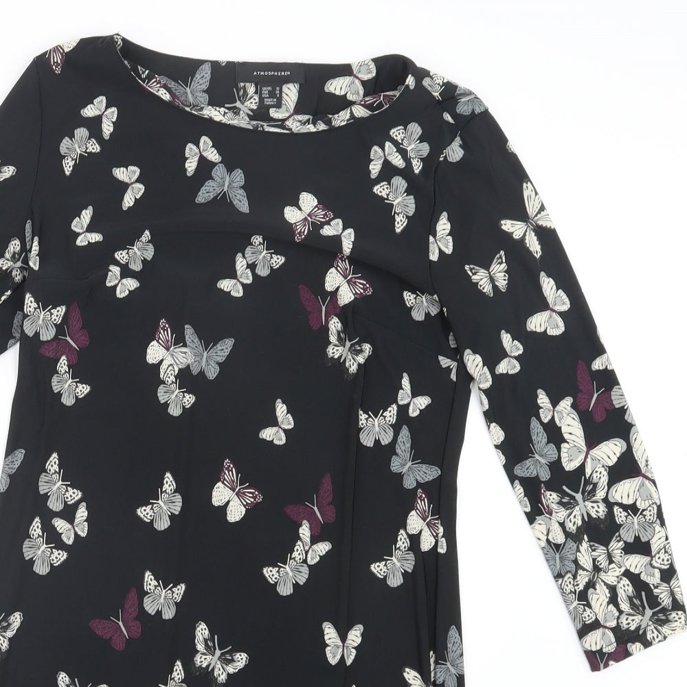 Atmosphere Womens Black Geometric  Basic T-Shirt Size 10  - Long