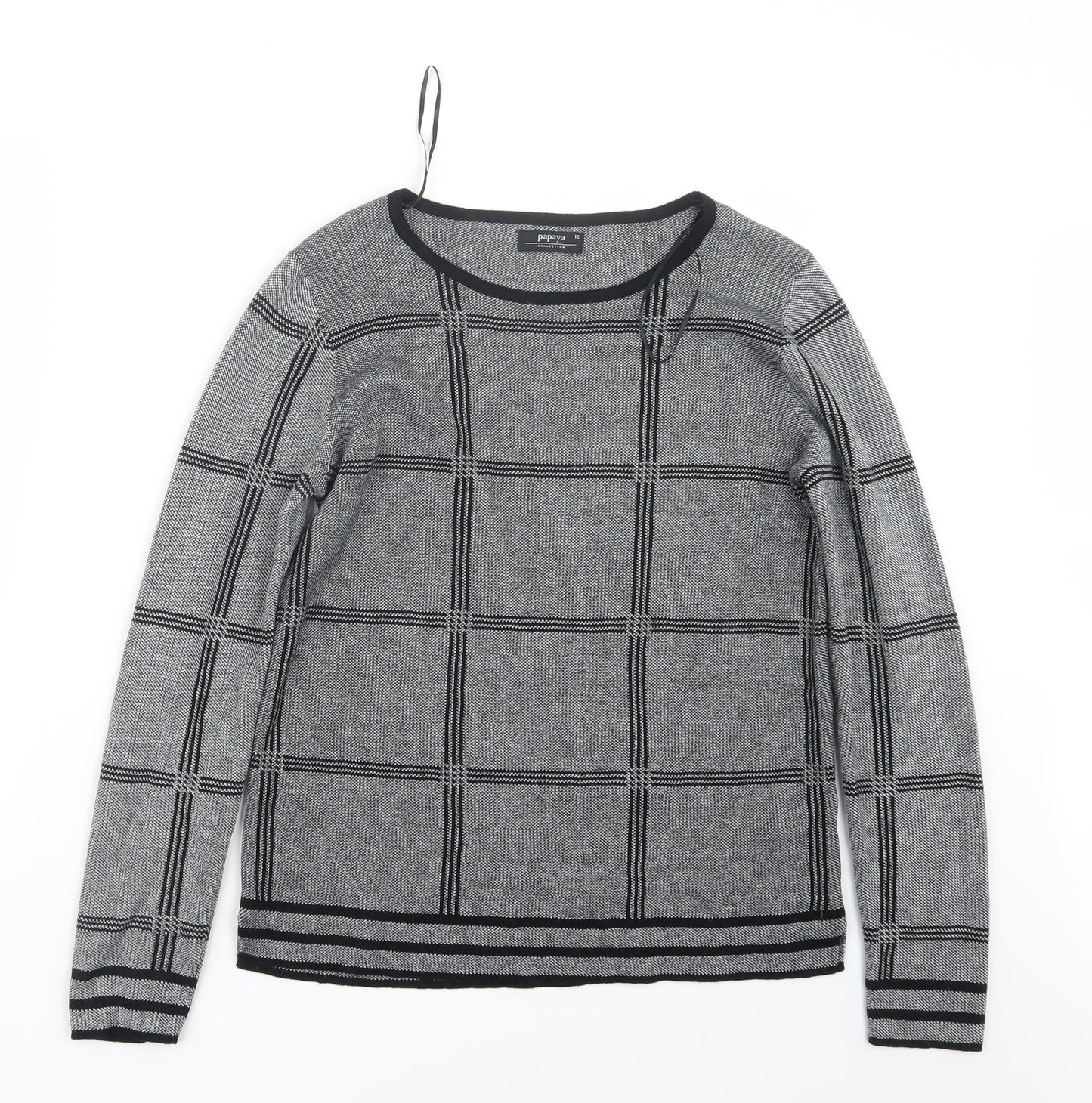 Papaya Womens Grey Check Knit Pullover Jumper Size 12