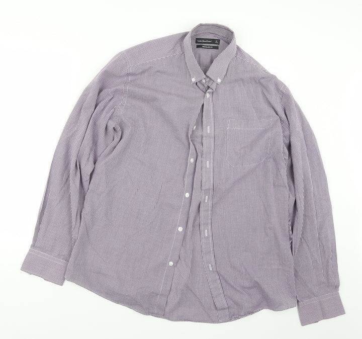 Cedar Wood State Mens Purple Check Button-Up Size 16