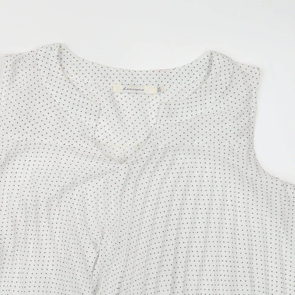 Lamorena Womens White Polka Dot  Basic Blouse Size M
