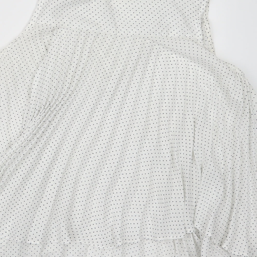 Lamorena Womens White Polka Dot  Basic Blouse Size M