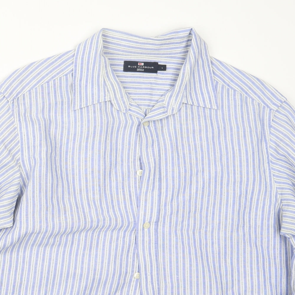 Blue Harbour Mens Blue Striped   Button-Up Size L