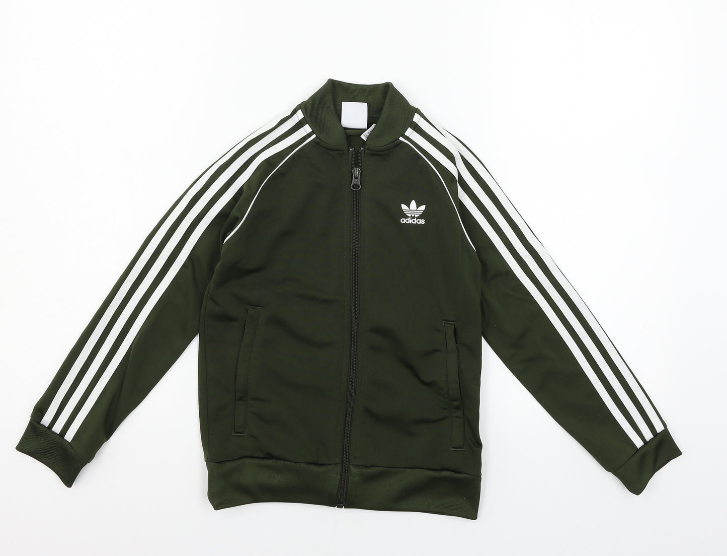 adidas Boys Green Striped Jersey Full Zip Sweatshirt Size 7-8 Years