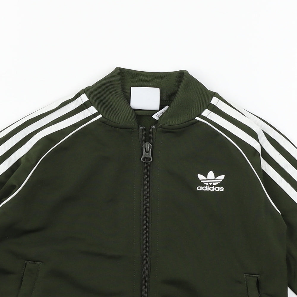 adidas Boys Green Striped Jersey Full Zip Sweatshirt Size 7-8 Years