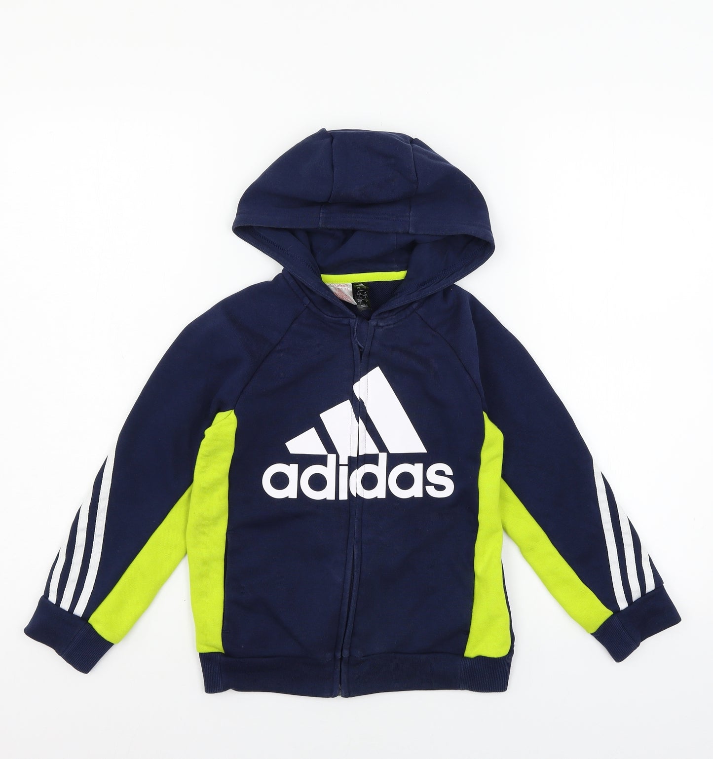 adidas Boys Blue Geometric Jersey Full Zip Hoodie Size 6-7 Years