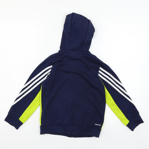adidas Boys Blue Geometric Jersey Full Zip Hoodie Size 6-7 Years