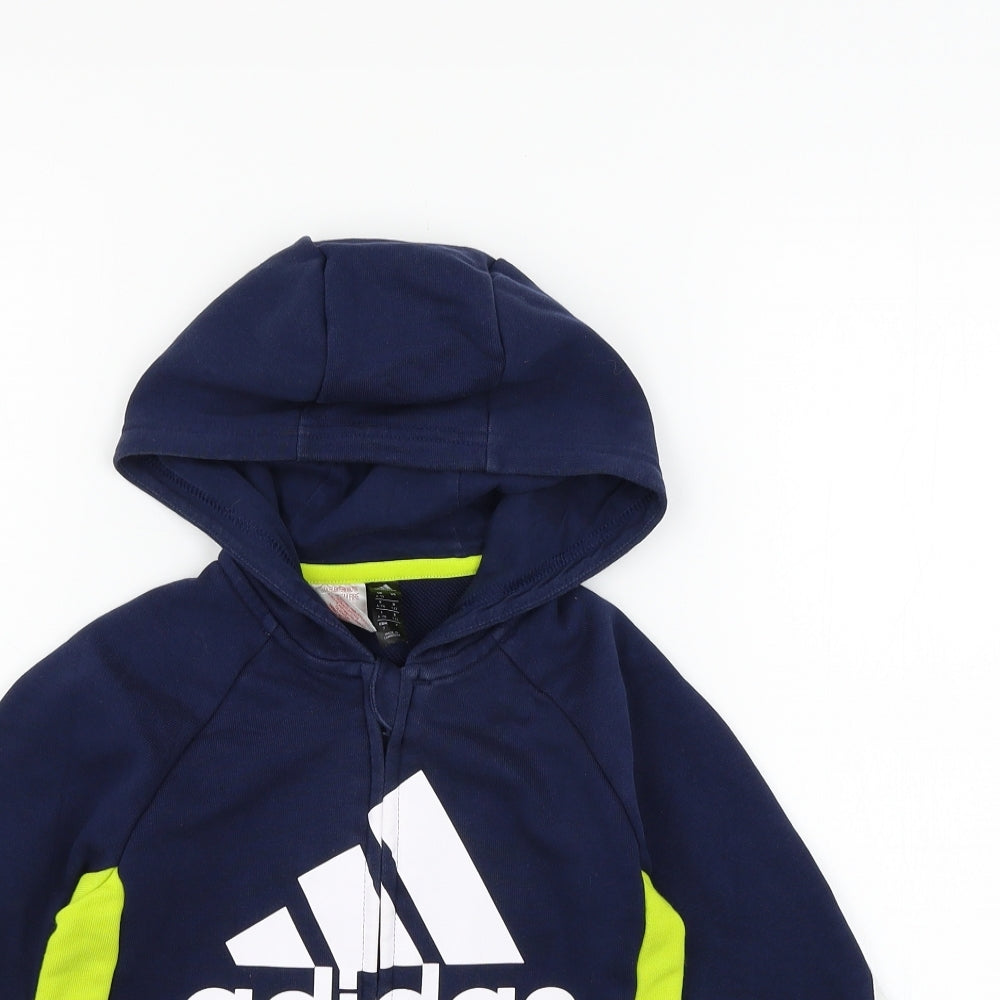 adidas Boys Blue Geometric Jersey Full Zip Hoodie Size 6-7 Years