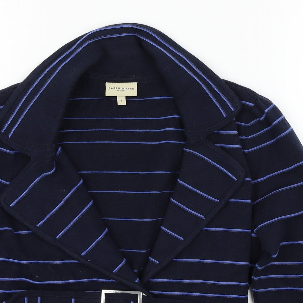 Karen Millen Womens Blue Striped Knit Jacket Blazer Size M