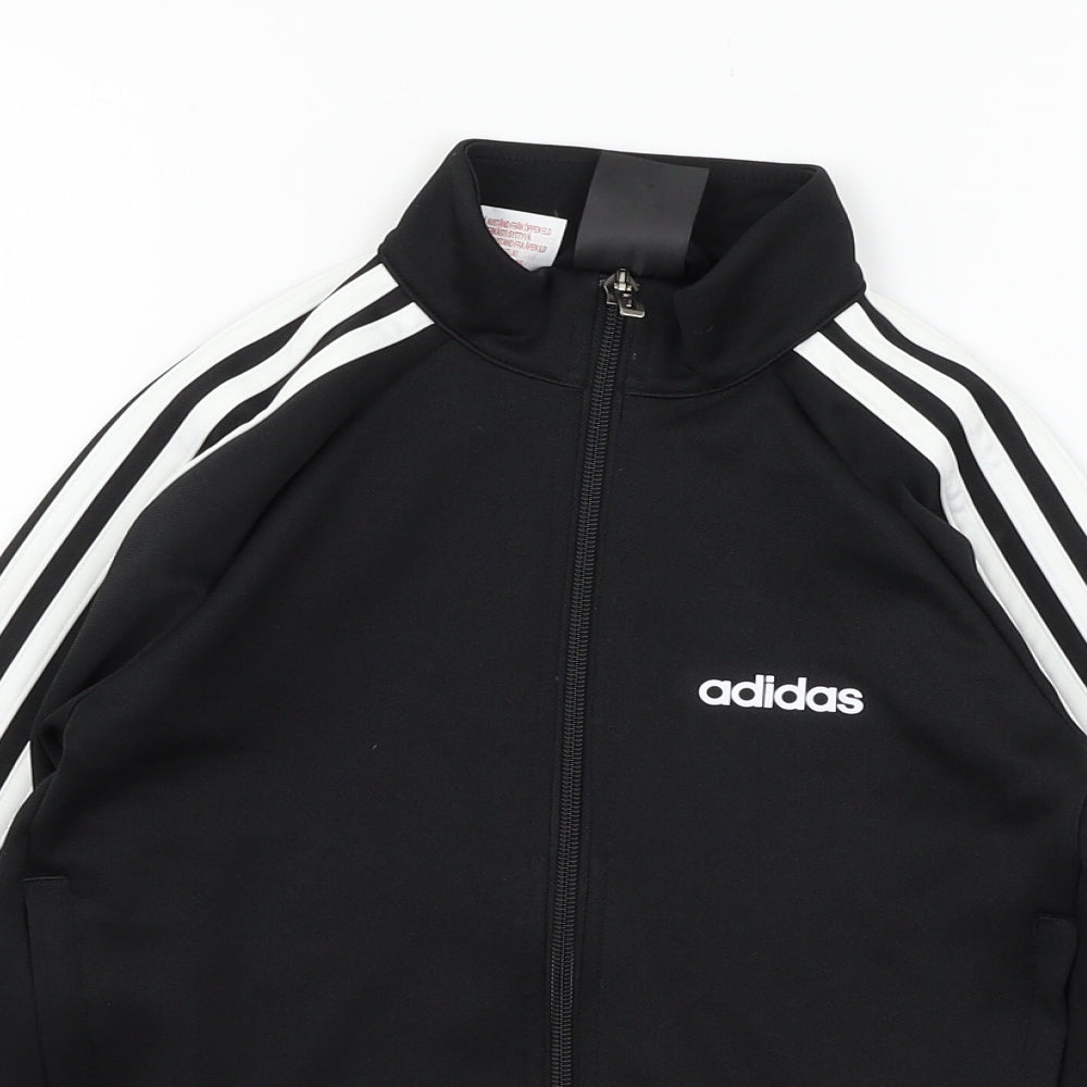 adidas Boys Black Striped Jersey Full Zip Sweatshirt Size 7-8 Years