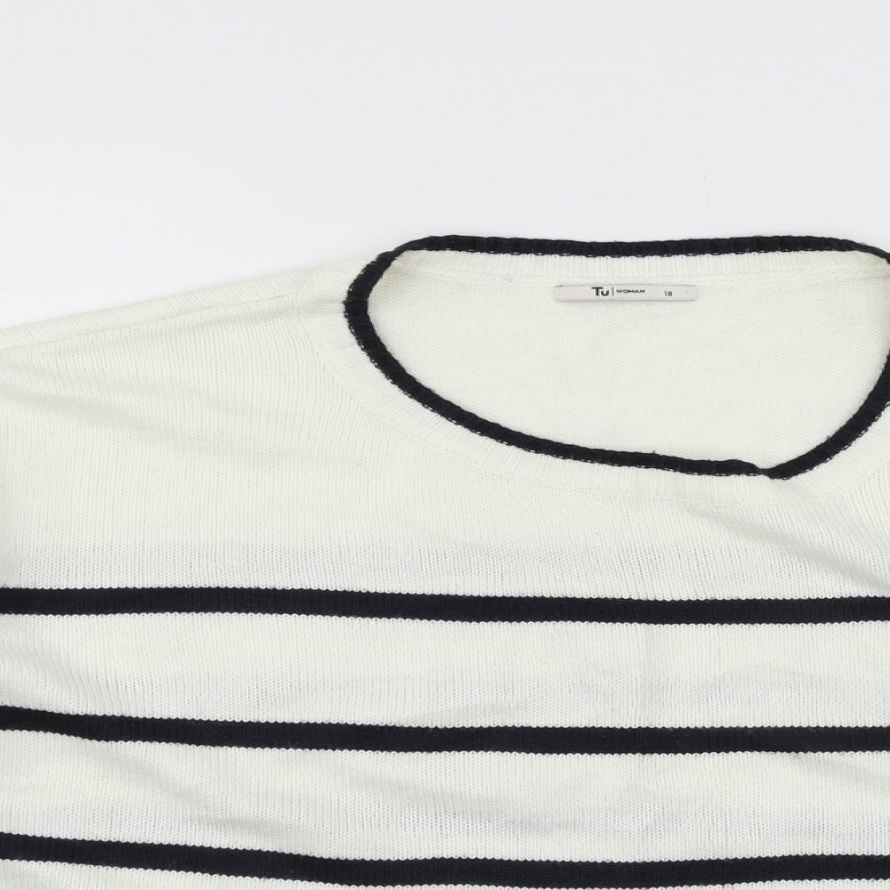 TU Womens White Striped Knit Pullover Jumper Size 18