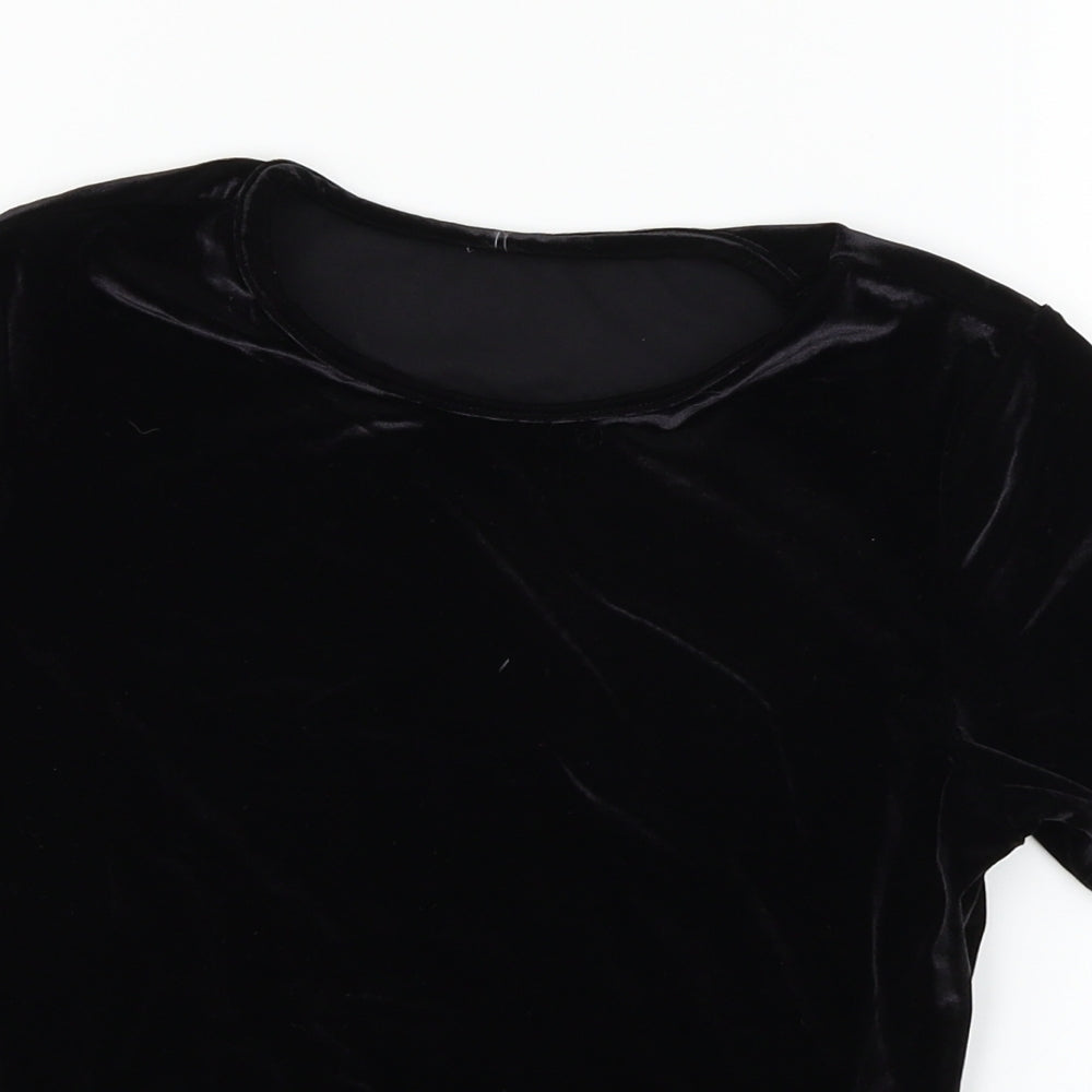 Topshop Womens Black  Velvet Basic T-Shirt Size 10