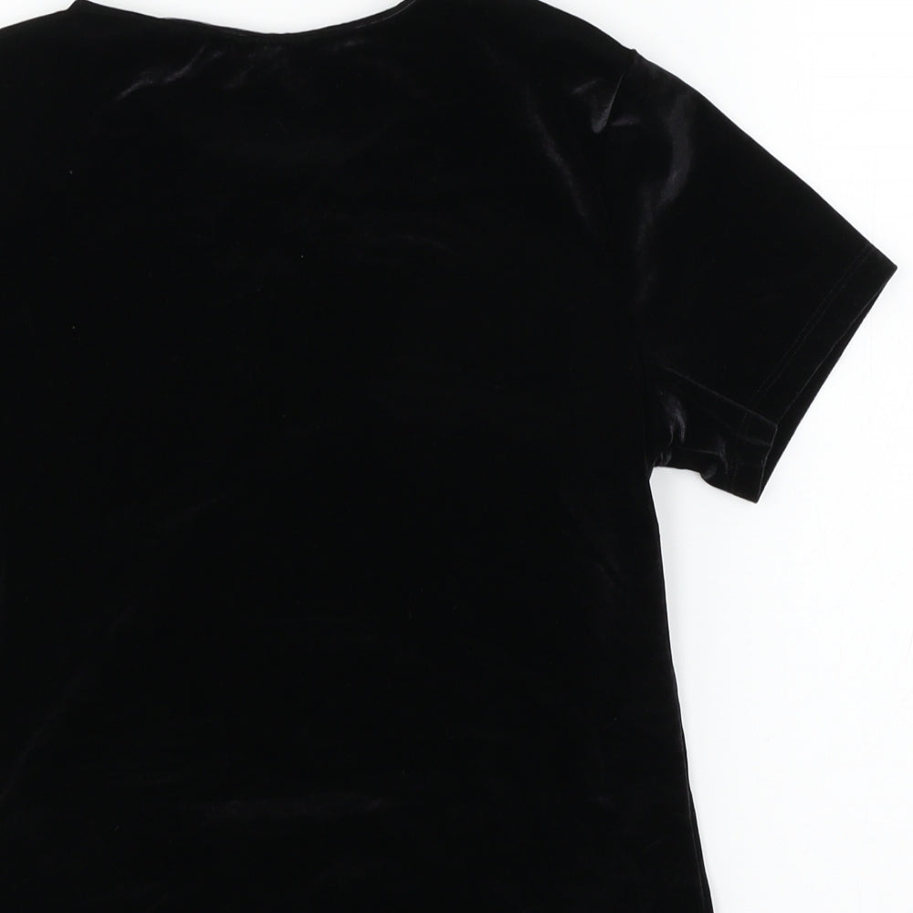 Topshop Womens Black  Velvet Basic T-Shirt Size 10