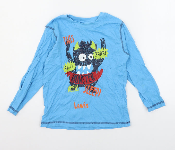 Preworn Boys Blue Geometric Jersey Basic T-Shirt Size 6-7 Years - Monster Lewis