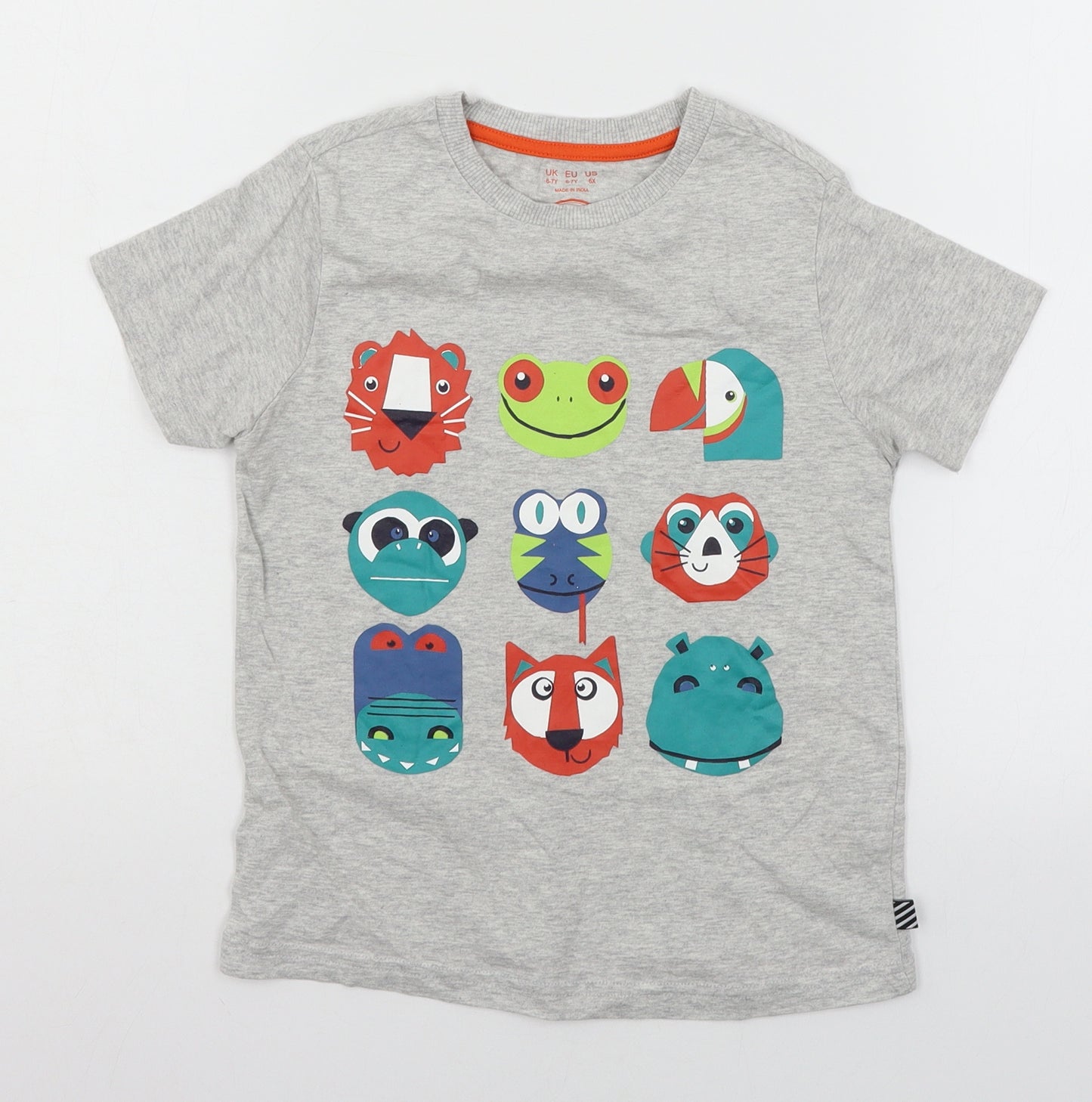 F&F Boys Grey  Jersey Basic T-Shirt Size 6-7 Years  - Animals