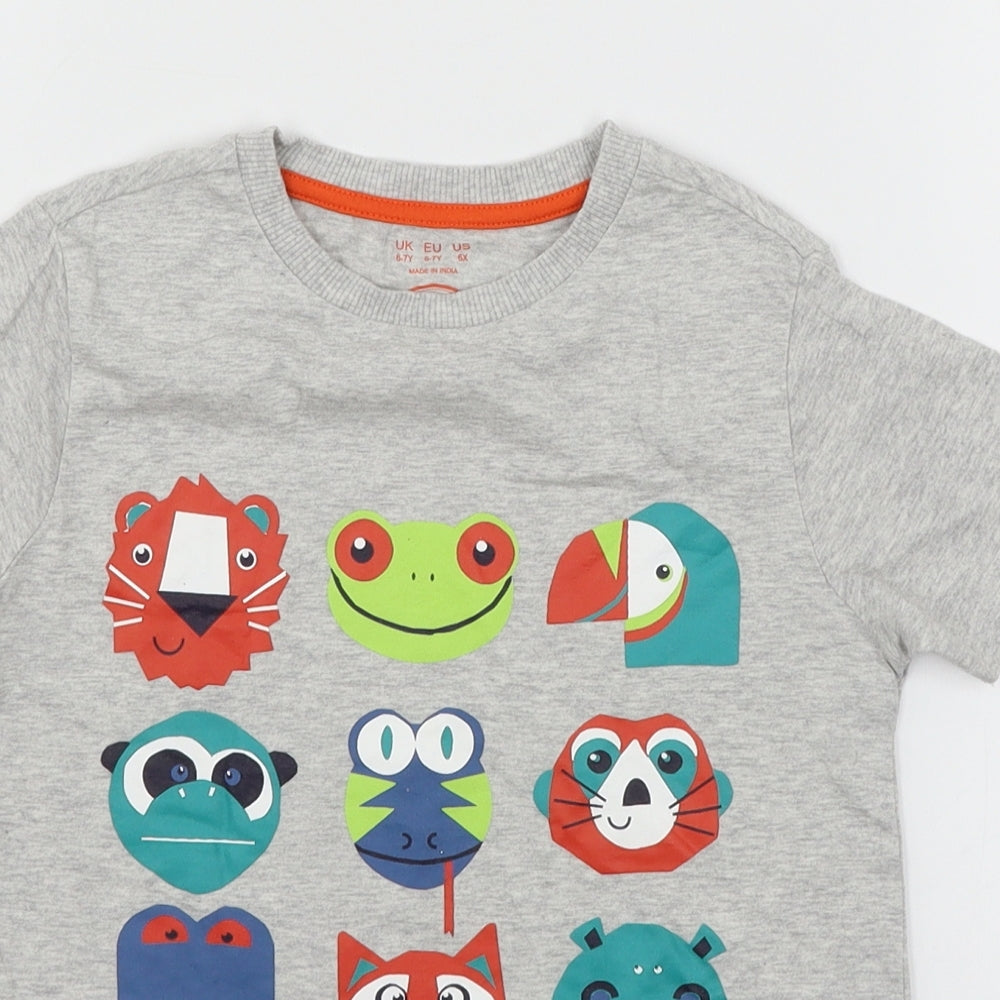 F&F Boys Grey  Jersey Basic T-Shirt Size 6-7 Years  - Animals
