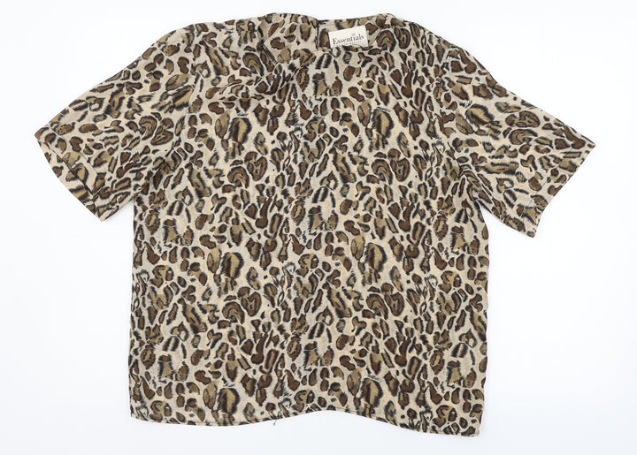 Bonmarché Womens Brown Animal Print Basic Button-Up Size 14