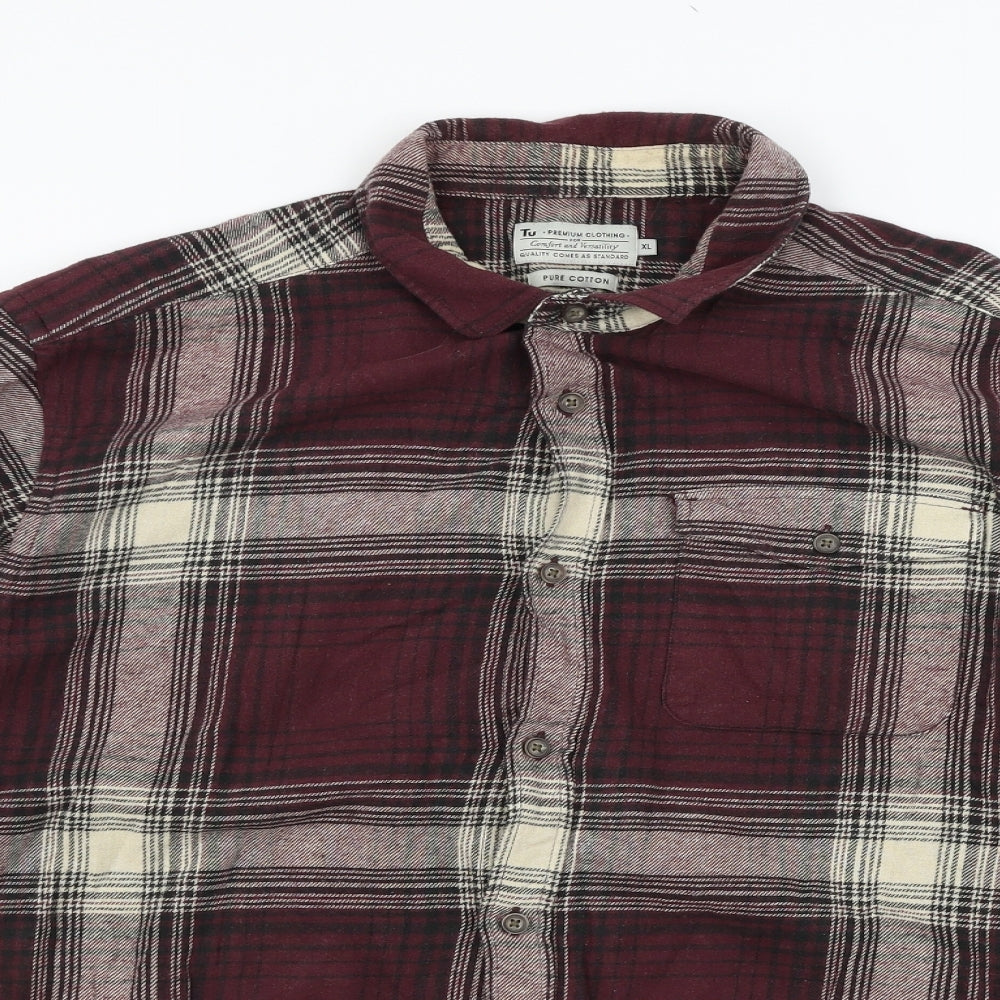 TU Mens Purple Plaid   Button-Up Size XL