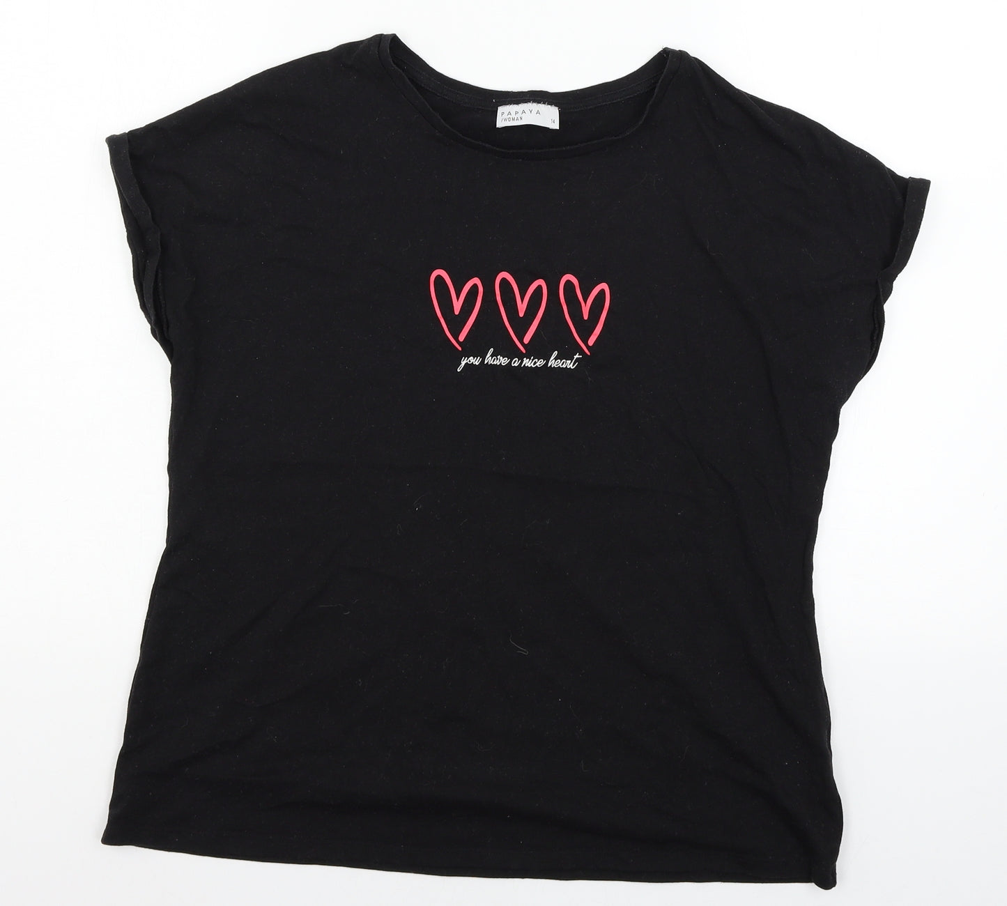 Papaya Womens Black  Jersey Basic T-Shirt Size 14  - Hearts