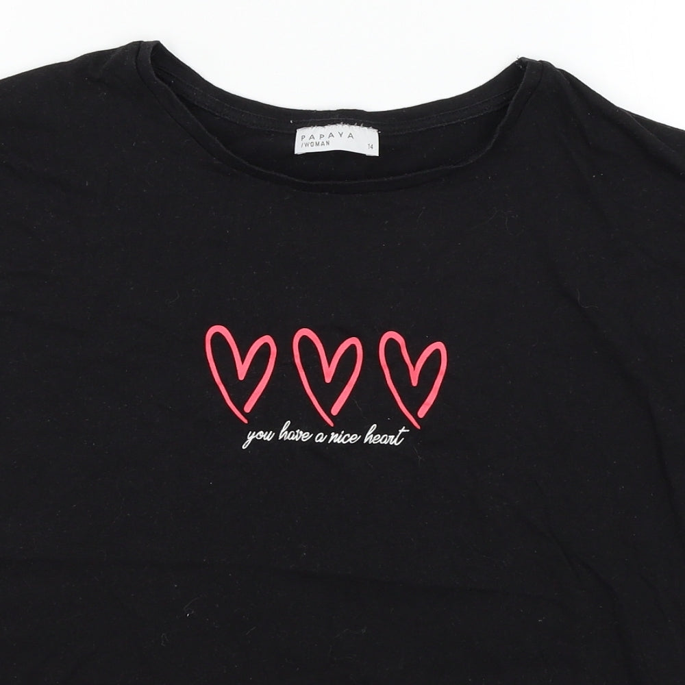 Papaya Womens Black  Jersey Basic T-Shirt Size 14  - Hearts