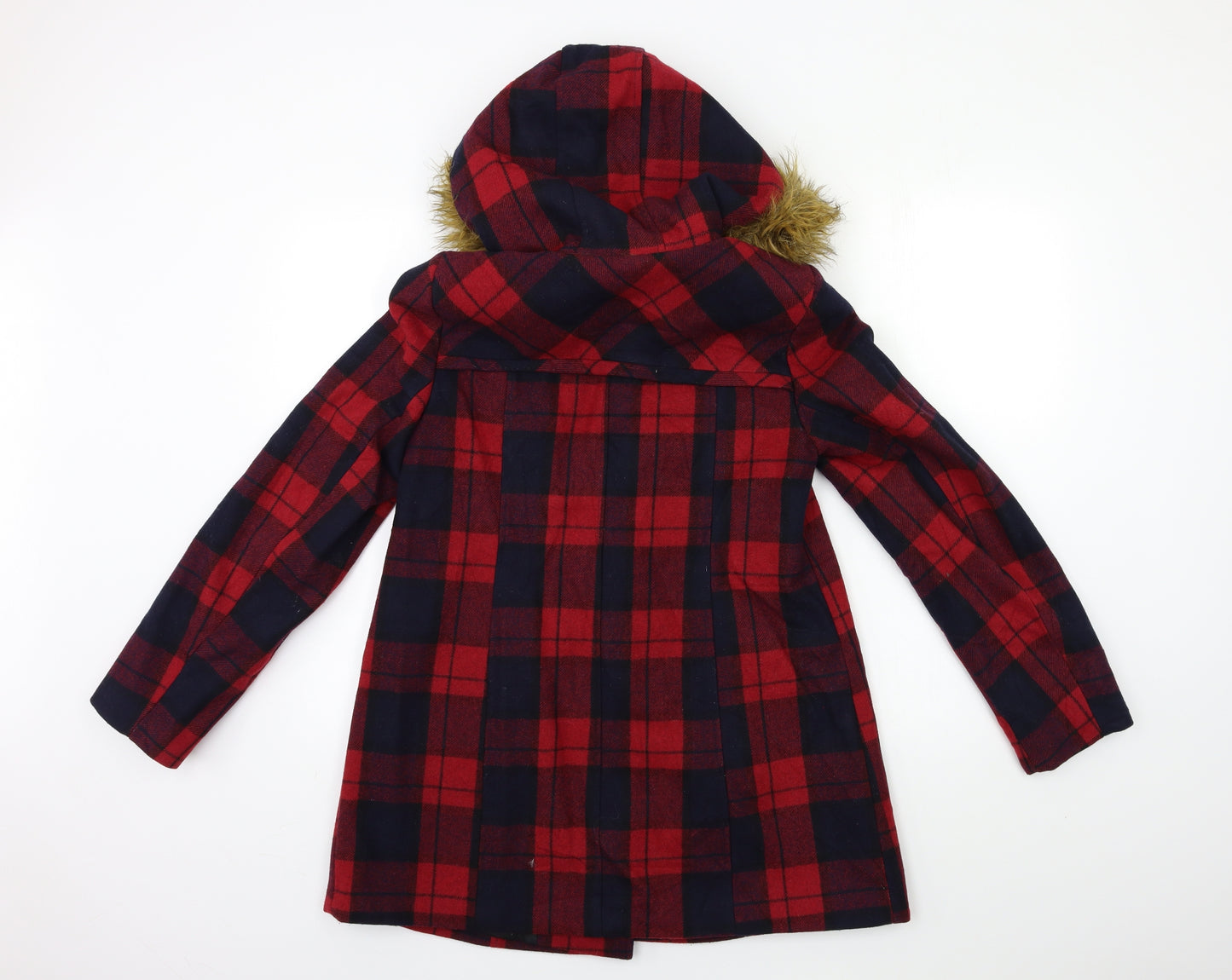 Miss Selfridge Womens Red Check  Overcoat Coat Size 8