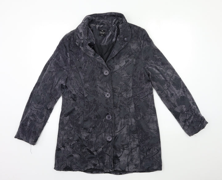 TIGI Womens Grey Floral  Overcoat Coat Size 10