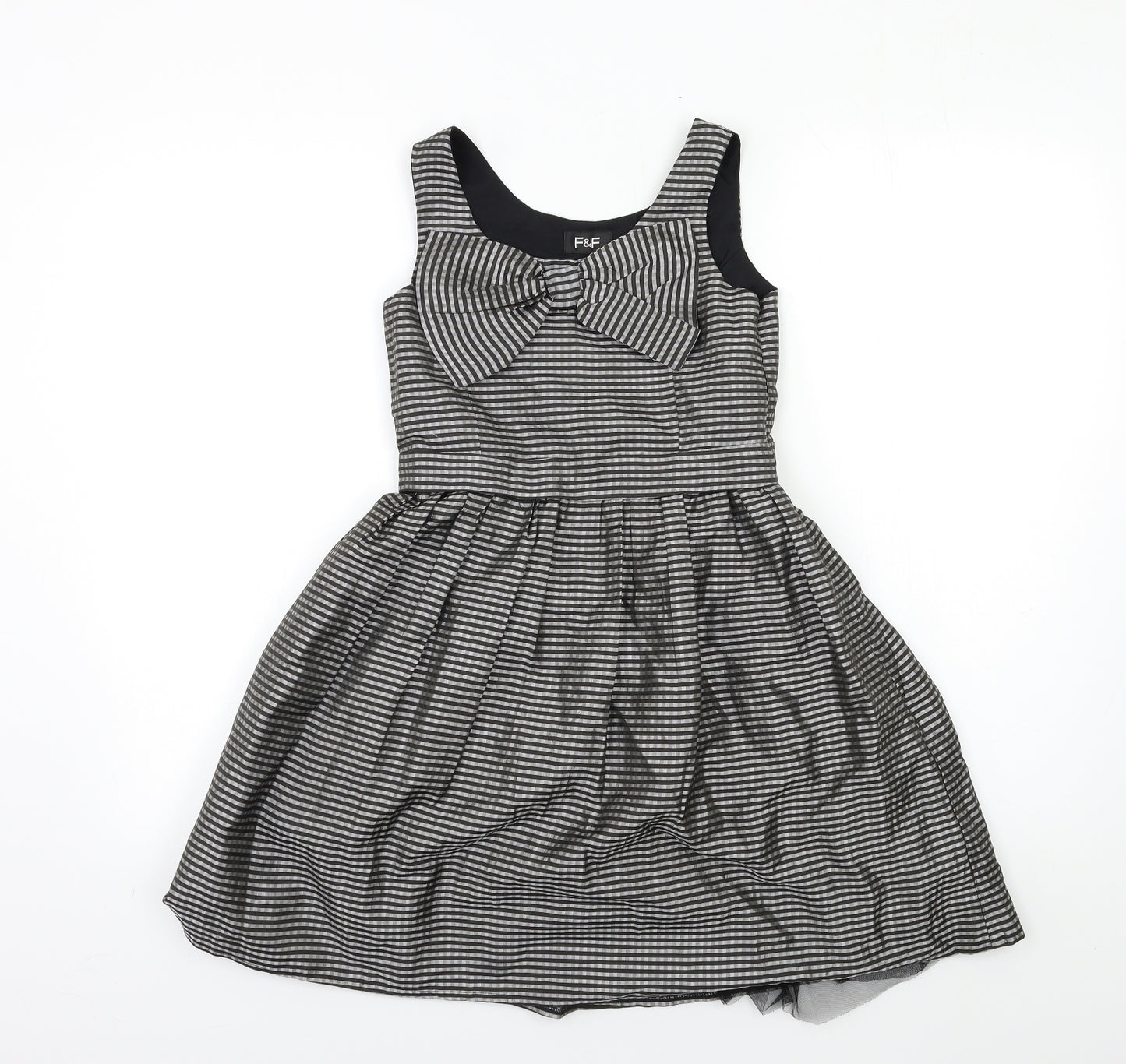Marks and Spencer Girls Black Striped  Fit & Flare  Size 8 Years