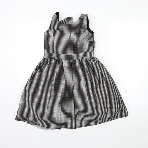 Marks and Spencer Girls Black Striped  Fit & Flare  Size 8 Years