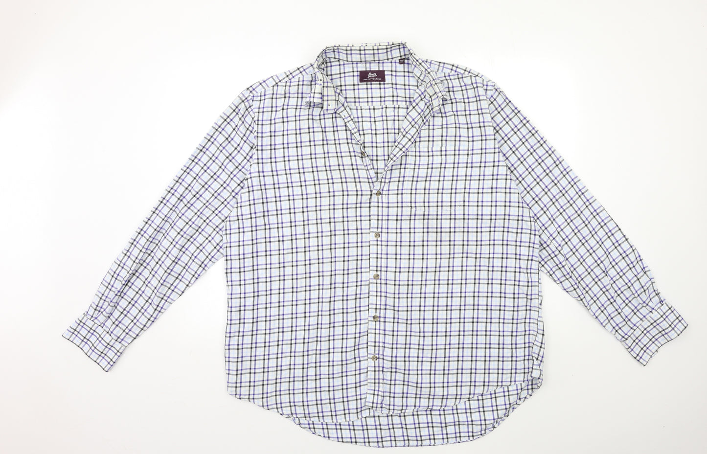 Marks and Spencer Mens Blue Check   Dress Shirt Size 17.5