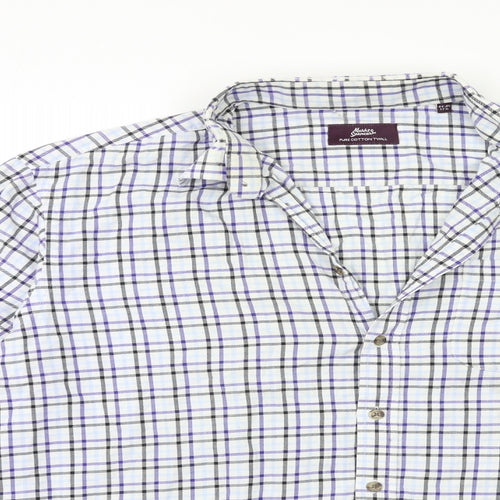 Marks and Spencer Mens Blue Check   Dress Shirt Size 17.5