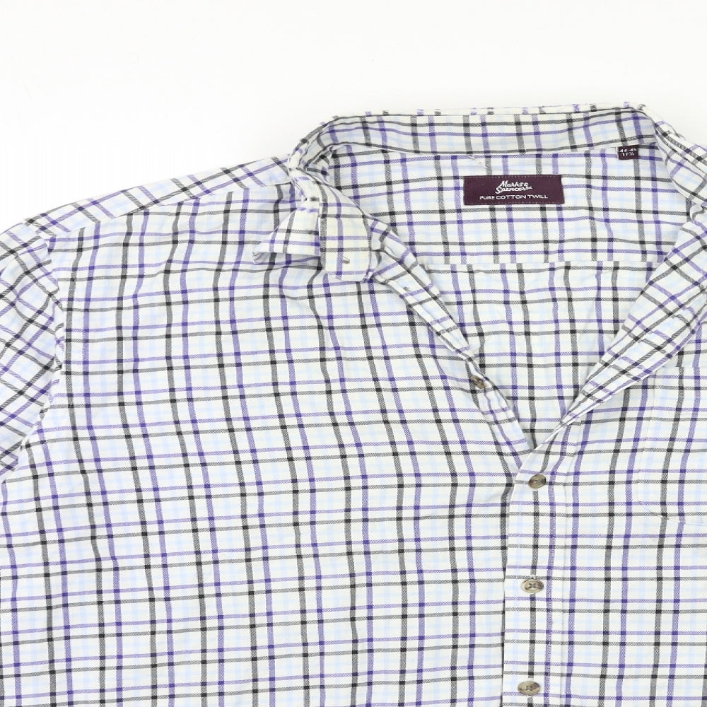Marks and Spencer Mens Blue Check   Dress Shirt Size 17.5