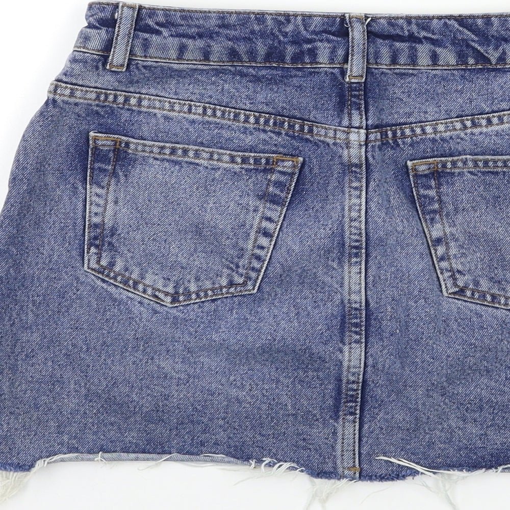 Topshop Womens Blue Floral Denim Mini Skirt Size 8