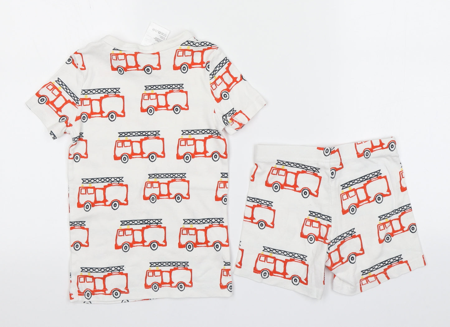 H&M Boys White Solid   Pyjama Set Size 5-6 Years  - Fire Engine Print