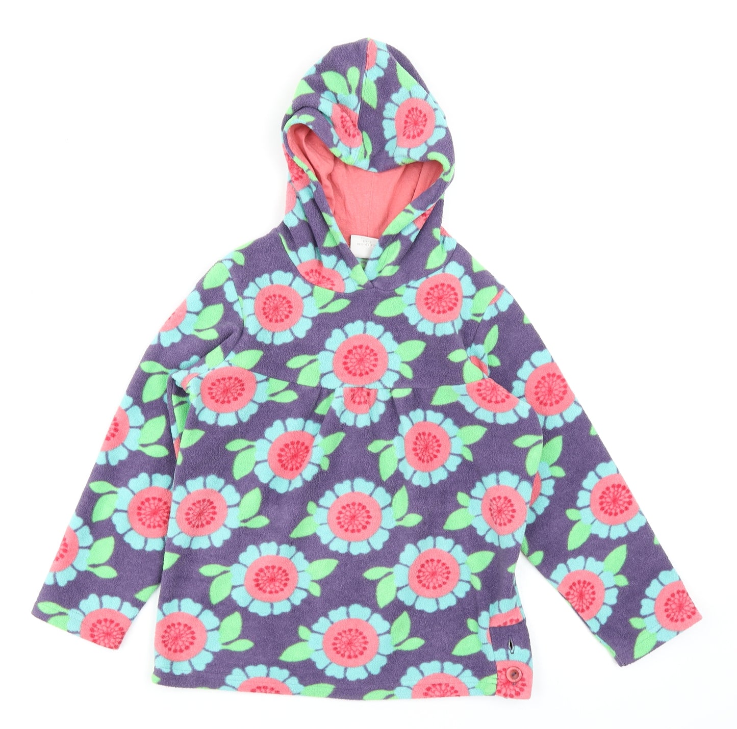 NEXT Girls Purple Floral Fleece Pullover Hoodie Size 6 Years