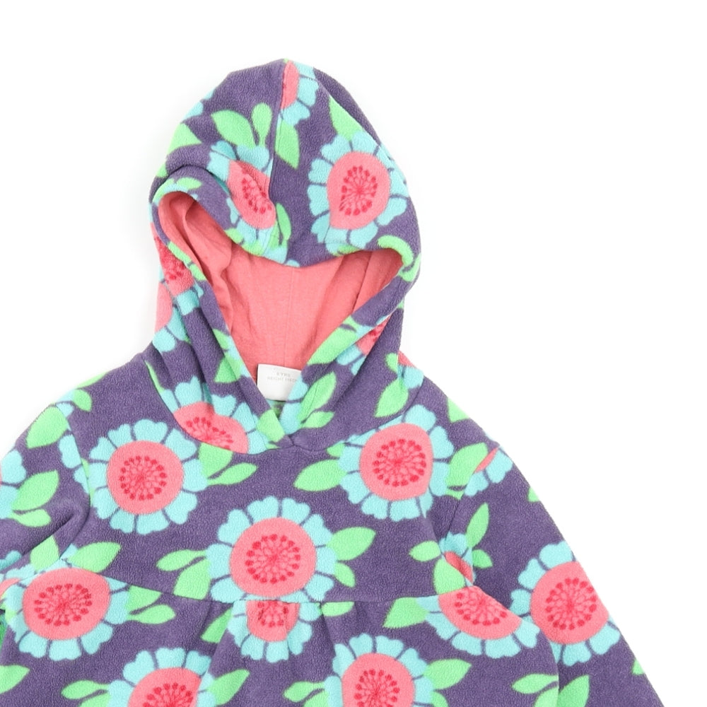 NEXT Girls Purple Floral Fleece Pullover Hoodie Size 6 Years