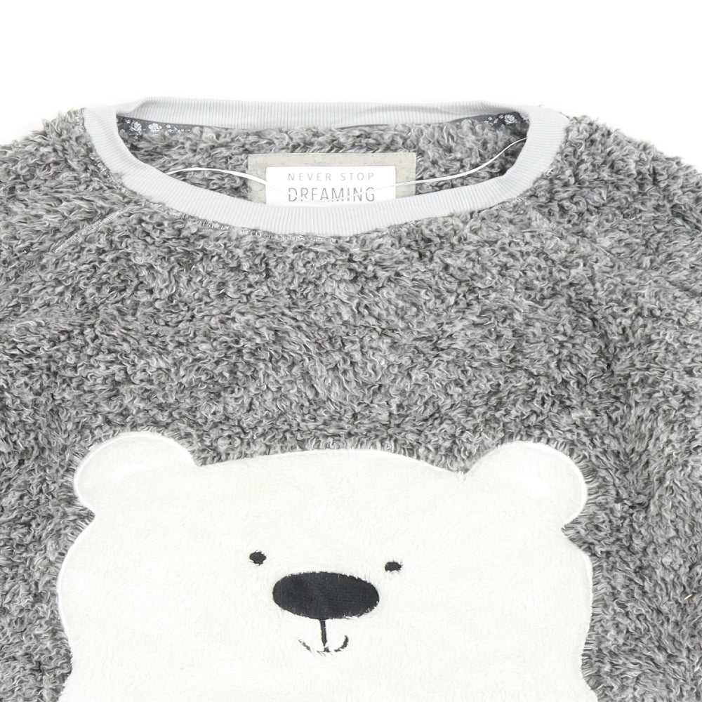 TU Womens Grey Solid Fleece Top Pyjama Top Size L  - Polar Bear