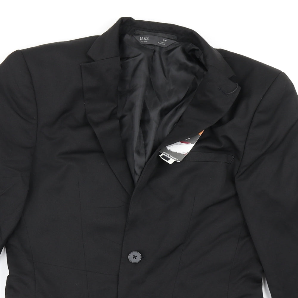 M&S Mens Black   Jacket Blazer Size 34  - Skinny fit