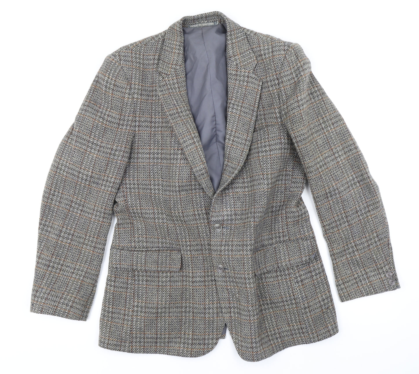 Made In Britain Mens Grey Herringbone  Jacket Blazer Size 40
