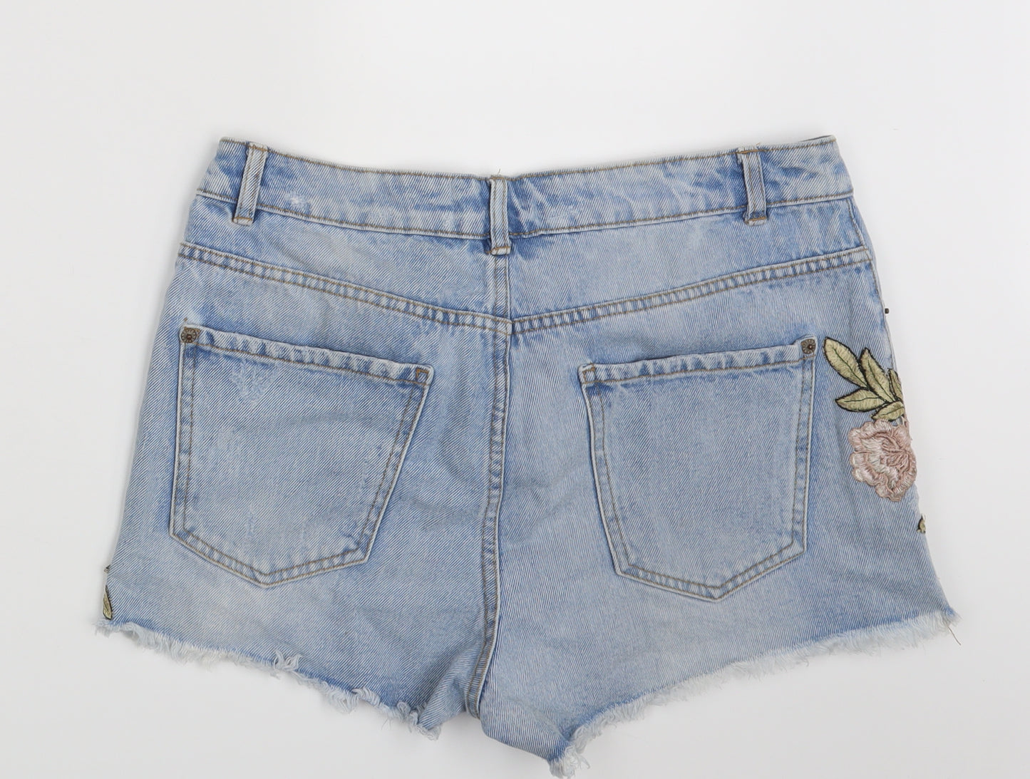 New Look Womens Blue Floral Denim Hot Pants Shorts Size 12