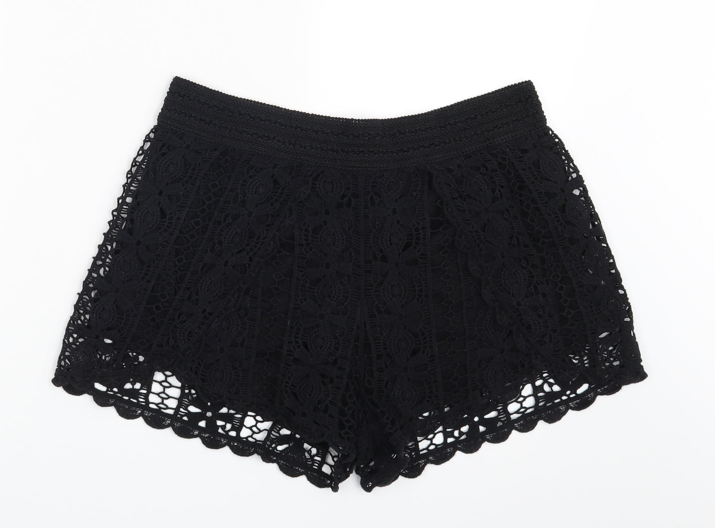 F&F Womens Black Floral  Hot Pants Shorts Size 12