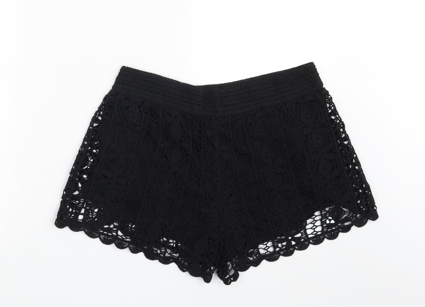 F&F Womens Black Floral  Hot Pants Shorts Size 12