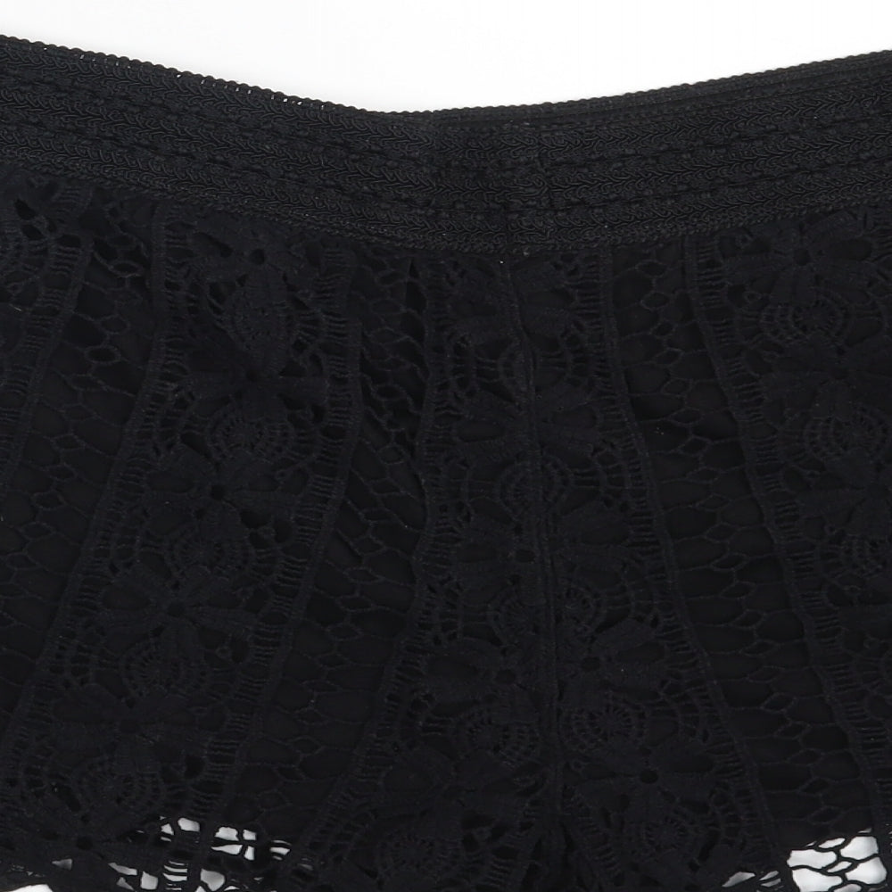 F&F Womens Black Floral  Hot Pants Shorts Size 12