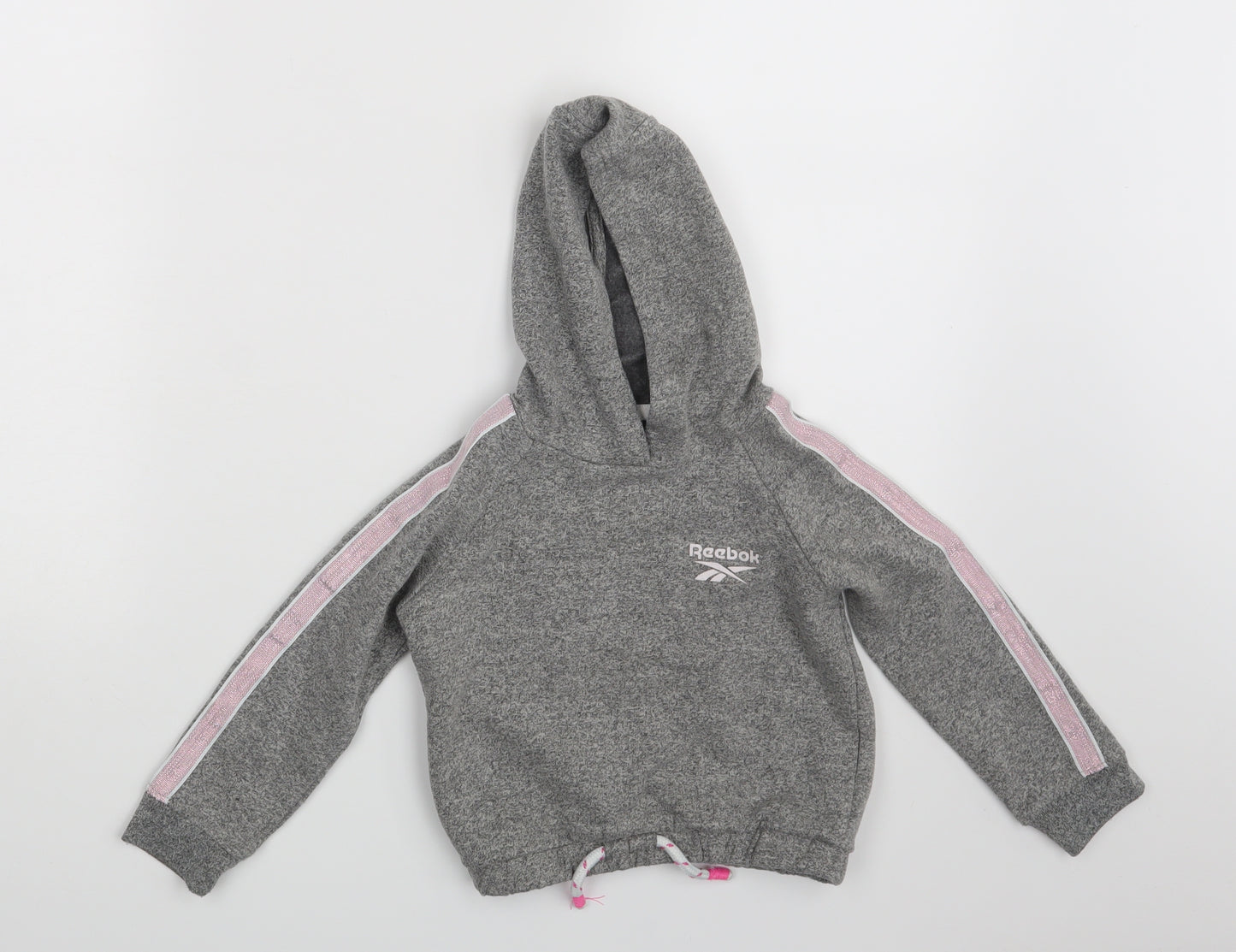 Reebok Girls Grey Striped  Pullover Hoodie Size 3 Years