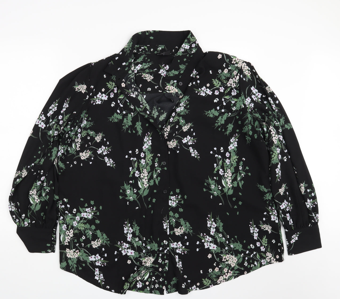 New Womens Black Floral  Basic Button-Up Size 22