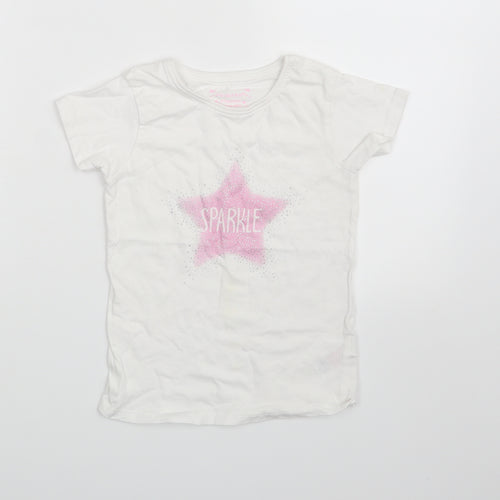 Primark Girls White   Basic T-Shirt Size 6-7 Years  - Sparkle
