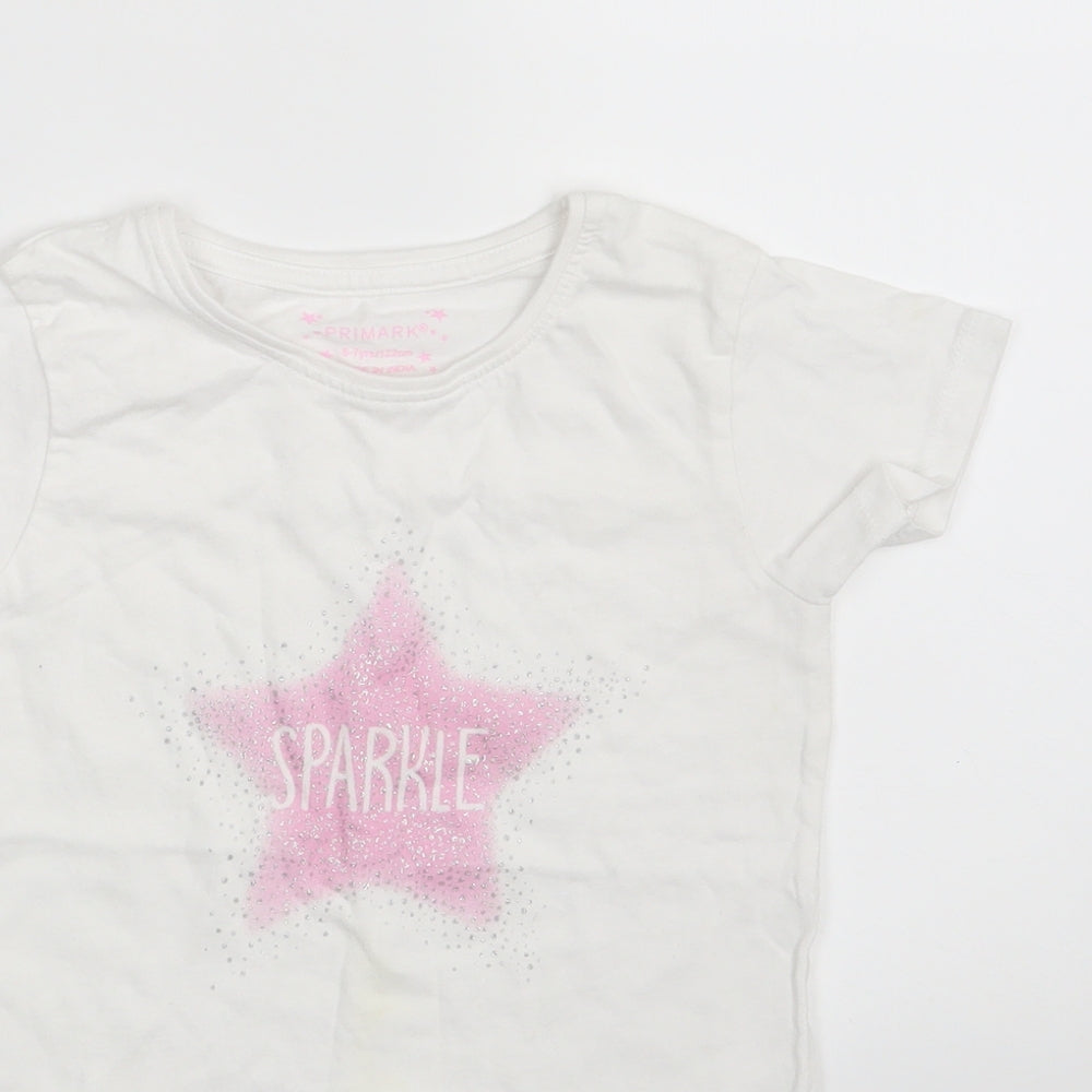 Primark Girls White   Basic T-Shirt Size 6-7 Years  - Sparkle