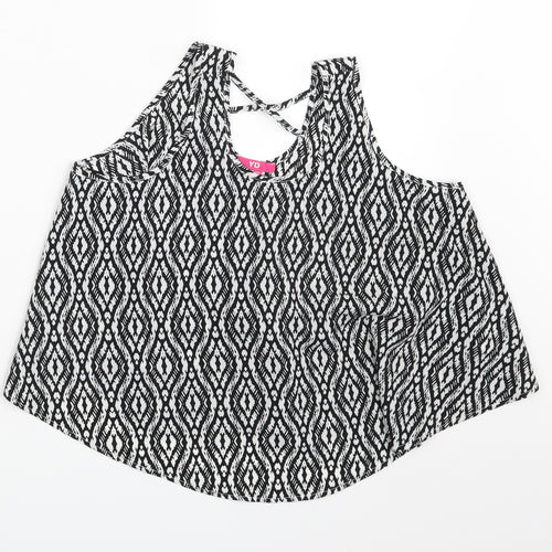YD Girls Black Argyle/Diamond  Basic Blouse Size 11-12 Years