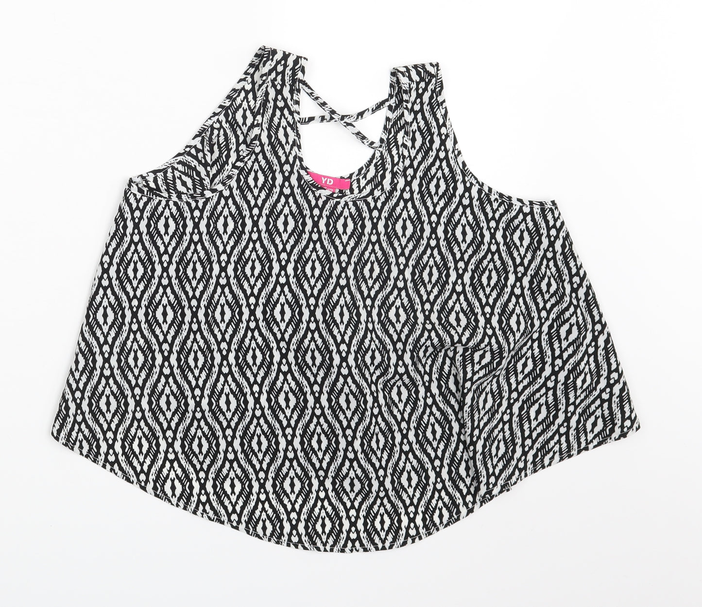 YD Girls Black Argyle/Diamond  Basic Blouse Size 11-12 Years