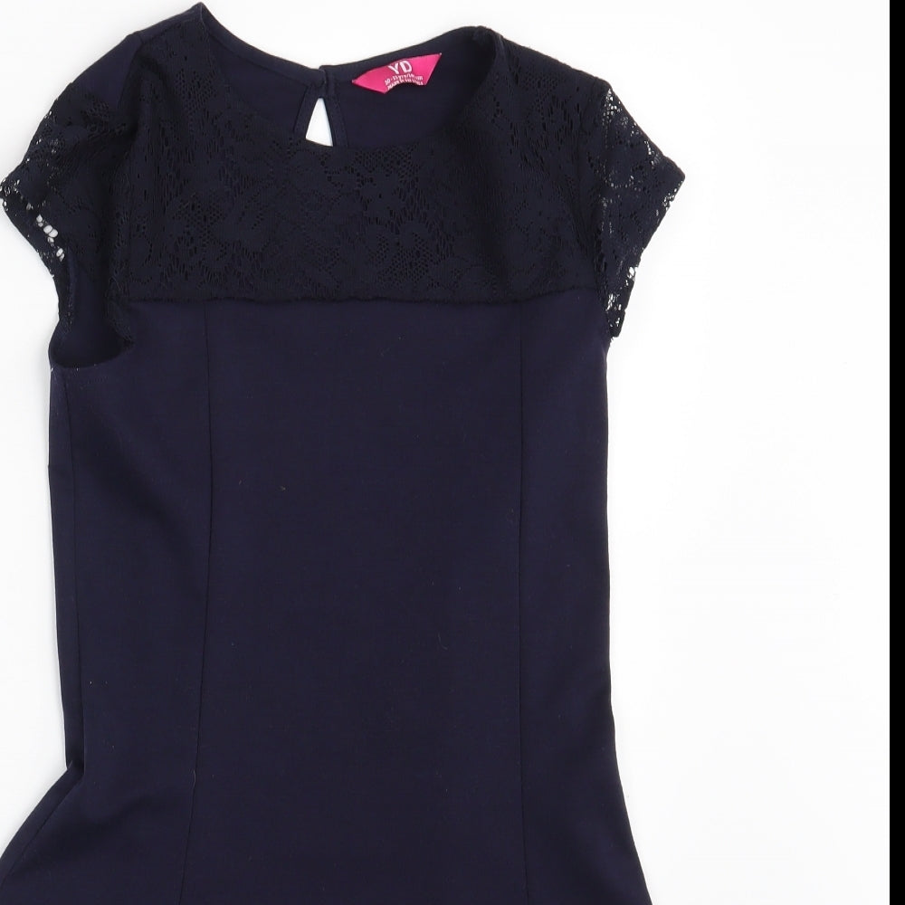 YD Girls Blue Floral  Fit & Flare  Size 11-12 Years