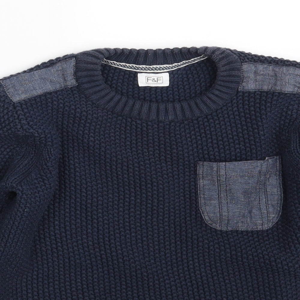 F&F Boys Blue   Pullover Jumper Size 5-6 Years